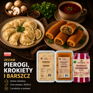  Zestaw: Pierogi, krokiety i barszcz