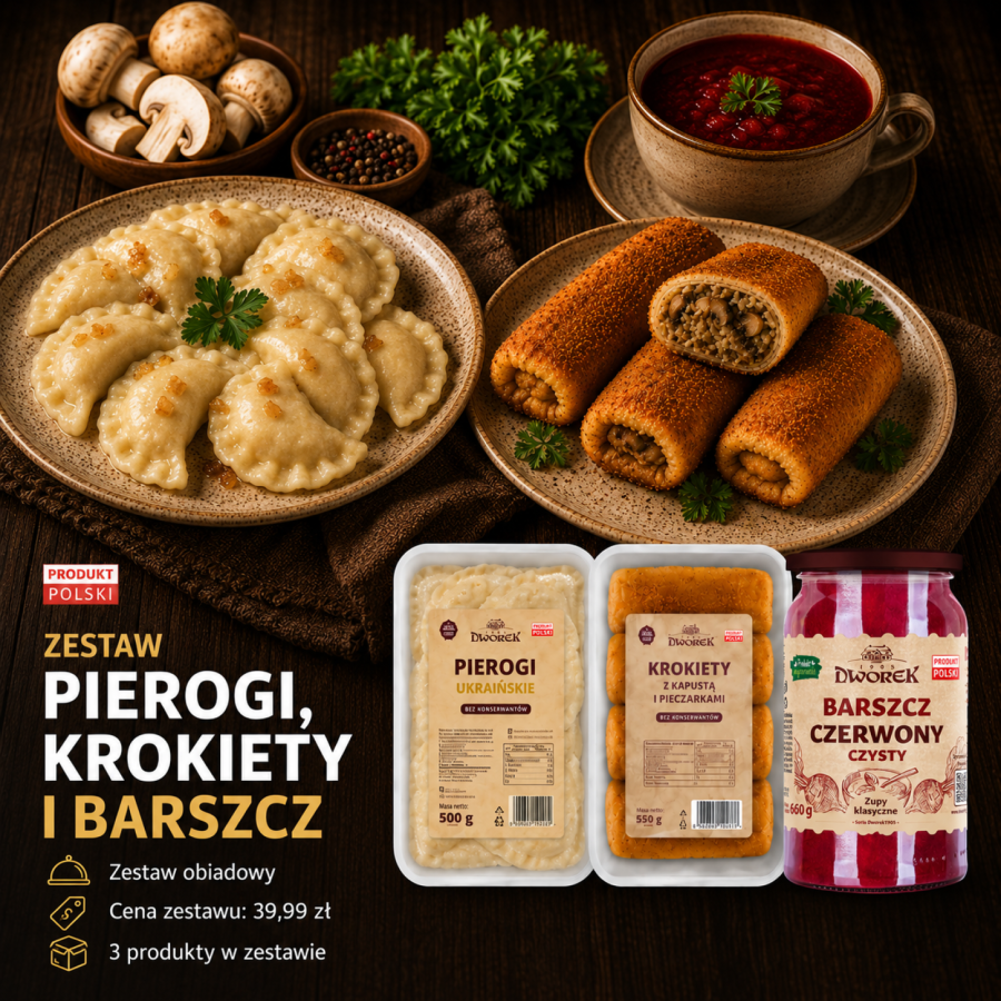 Zestaw: Pierogi, krokiety i barszcz